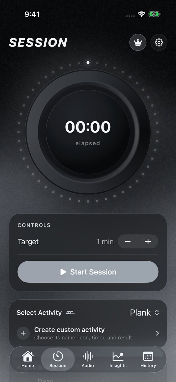 Actual Motivational Timer session screen with a timer and activity controls.